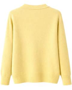 Pull en tricot jaune pour femmes, style enveloppant, manches longues, col en V, doux, décontracté, haut d'hiver élégant, pull tendance pour femmes pour un usage quotidien - Product Image 6