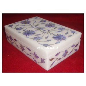 Marbre blanc avec une bonne finition et une forme rectangulaire polie lisse bleu nacre fleur incrustation Design bijoux boîte-cadeau - Product Image 1