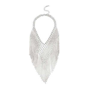 Collar llamativo de cadena de eslabones múltiples chapado en rodio Urthn chapado en oro de 14K y 18K con diamantes y circonitas en la parte de arriba y abajo - Product Image 1