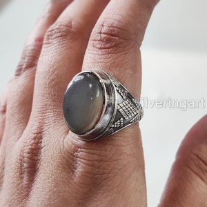 Bague pour homme en argent sterling 925 avec pierre de lune grise naturelle, pierre de naissance de juin, toutes tailles, bijou de fête lourd, vente en gros - Product Image 2