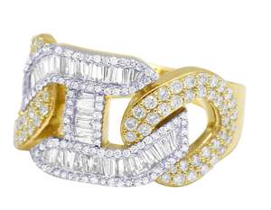 Anillo de diamante de moissanita de estilo cubano para hombre Baguette de plata de ley S925 y anillo de fiesta de corte redondo - Product Image 3