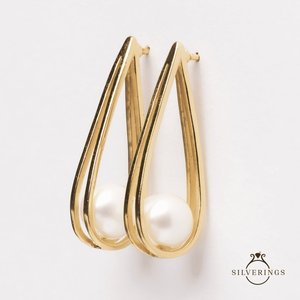 Boucles d'oreilles pendantes en argent sterling 925 avec perle dorée, collection de perles luxueuses - Product Image 3