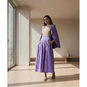 Lavender Love Twill <b>Skirt</b> Casual Summer Straight Cargo with Natural Waist Spandex Viscose Woven Fabric Knitted Decorations - Product Image 1