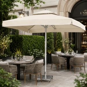 Parasol commercial d'extérieur Gold Umbrella 400*400/8 Magnum, avec mât télescopique carré en aluminium, tissu acrylique et base en marbre - Product Image 2