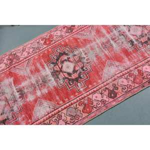 Tapis Kilim Oriental en Laine Rouge Rose 2.6 X 6.5ft Tapis Rectangle Turc de Grande Surface Support en Latex Patchwork de 10mm pour Couloir - Product Image 5