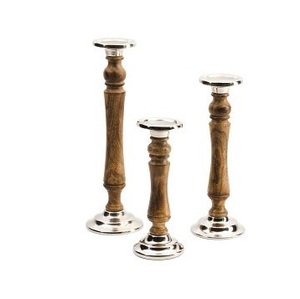 Collection exclusive Bougeoir en métal et bois au design personnalisé Pilier de bougie en bois S/3 pour la décoration de Noël, de mariage et d'anniversaire - Product Image 1