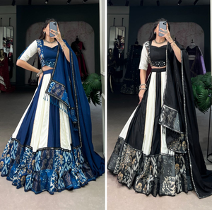 New Designer Traditional Pure Rayon Lehenga Choli Heavy Plain Printed Paper Mirror Work Lace <b>Gota</b> Patti for Diwali Wedding Wear - Product Image 6