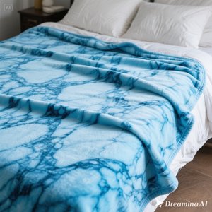 ผ้าห่มขนแกะเนื้อนุ่มหรูหราดีไซน์หินอ่อนสีฟ้าอ่อนอบอุ่นขนาดสองเท่า - Product Image 4