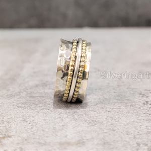 Anillo de meditación con banda giratoria con cuentas, anillo de pulgar de Plata de Ley 925 para mujer, joyería hecha a mano de Yoga, anillo giratorio fino para ansiedad para hombre - Product Image 2