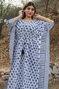 Caftan écologique 100% coton bloc de main imprimé bordure élégante confortable décontracté Boho modeste pur vêtements indiens caftan - Product Image 3