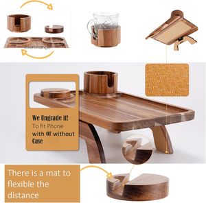 <span class=keywords><strong>Plateau</strong></span> de canapé 3-en-1 en <span class=keywords><strong>bois</strong></span> d'acacia avec porte-gobelet et support de téléphone rotatif à 360° - Product Image 6