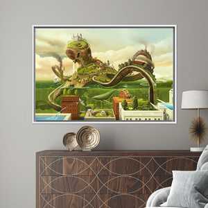 Toile imprimée : Tableau d'art abstrait de paysage fantastique sur le thème du voyage en train, 1P : encadré blanc - Product Image 1