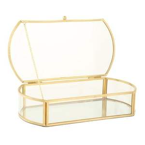 Elegant Metal and Glass Jewelry <b>Box</b> <b>with</b> Transparent <b>Lid</b> Gold Frame Velvet Lining Perfect for Rings Earrings Necklaces <b>Storage</b> - Product Image 1