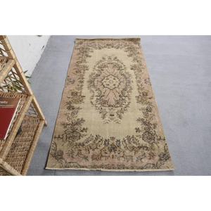 Alfombra turca Vintage 3,1X6 pies Beige clásico área grande felpa de lana con respaldo de látex patrón de retazos para decoración de habitación de pasillo - Product Image 1