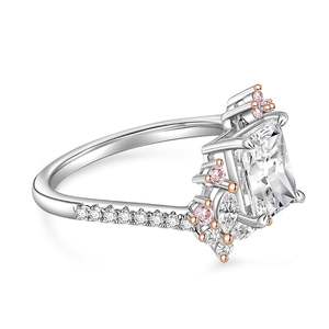 Jeulia 18K Gold Plated Sterling <b>Silver</b> <b>Emerald</b> Cut Bypass Flower Butterfly Engagement <b>Ring</b> - Product Image 2