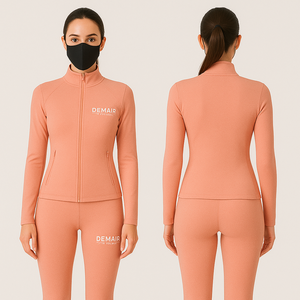 Nylon Spandex Four Way Stretch Solid Front Yoga Set Comfortable Quick Dry Lightweight <b>Workout</b> Long Sleeve Zip <b>Jacket</b> High Waist - Product Image 4