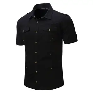 Neue Männer Kurzarm Baumwoll hemden Casual Cargo Work Shirts mit Tasche Stylish Shirts