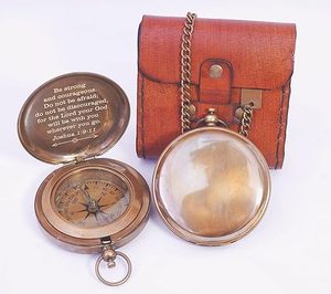 <b>Vintage</b> Brass Sundial Compass with Leather Case Antique Brass Copper Sun <b>Clock</b> for Camping Hiking Touring Engraved gift - Product Image 2