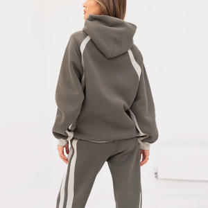 Conjunto de chándal sólido personalizado OEM para mujer tejido transpirable bordado Vintage cremallera completa Sudadera con capucha pantalones logotipo estampado Etiqueta Privada - Product Image 2