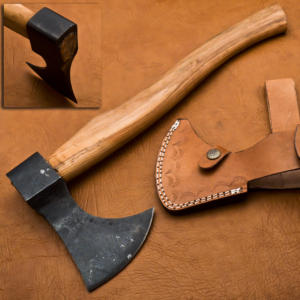 Hache Viking artisanale en acier à haute teneur en carbone, manche en bois de rose, étui en cuir, personnalisable, 1,5 kg, multi-usages - Product Image 1