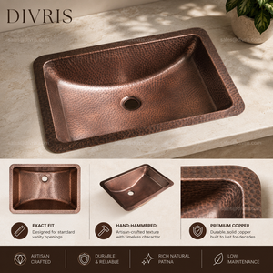 Évier de cuisine rectangulaire en cuivre martelé fait main, à encastrer, finition mate, design rustique, un trou, 20,75 x 14,75 po - Product Image 5