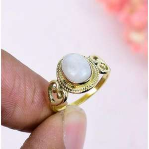 Anillo Boho de Plata de Ley y Latón Hecho a Mano con Piedra Lunar Natural, Engaste de Lujo con Bisel, Diseño Cristiano, Certificado IEC - Product Image 2