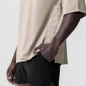 Camiseta de Algodón Beige para Hombre, Corte Holgado, Manga Corta, Logotipo Personalizado, Estilo Informal y Relajado, Tejido de Punto - Product Image 4