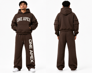 Ensemble survêtement ONE APEX en coton épais marron chocolat, sweat-shirt à capuche surdimensionné et pantalon de survêtement à jambes larges pour homme, streetwear haut de gamme - Product Image 2