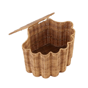 Llamativa cesta de lavandería de ratán de nueva elección con forma festoneada con tapa para almacenamiento en el hogar multiplica el propósito de la fábrica de Vietnam - Product Image 1