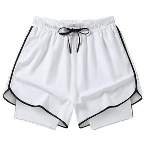 Pantalones cortos de poliéster para correr para hombre, pantalones cortos bordados para exteriores, pantalones cortos de malla para correr, entrenamiento atlético, gimnasio - Product Image 1