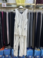 Ensemble de luxe pour femme, imprimé ivoire, tunique sans manches et pantalon large, tenue de villégiature, vente en gros fabricant