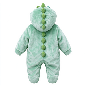 Combinaison unique pour bébé en peluche verte en forme de dinosaure, avec capuche 3D et pieds intégrés, combinaison douce d'hiver pour nouveau-né - Product Image 2
