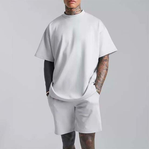 Ensemble T-shirt et short décontracté pour homme, personnalisé, été, 100% coton, séchage rapide, couleur unie - Product Image 3
