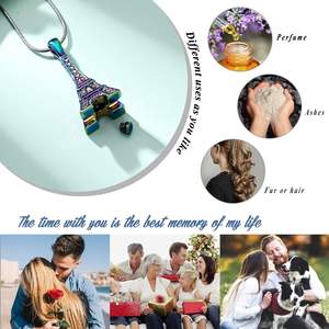 สร้อยคอโกศรูปหอไอเฟลสีรุ้งสำหรับขี้เถ้าเครื่องประดับสำหรับผู้หญิงผู้ชายที่เก็บเถ้าที่ระลึกทำจากสเตนเลสสตีลขนาดสั่งทำได้ - Product Image 6