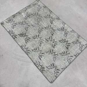 พรมตุรกีขนาด 1.8x2.7 ฟุต, พรมวินเทจ, พรมขนสัตว์สีเทาลายนามธรรม - Product Image 3