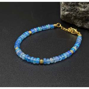 Lavender Ethiopian Opal Beaded <b>Bracelet</b> 18K Gold Filled Fire Opal <b>Gemstone</b> Charm for Gift Elegant Pearl Bangles - Product Image 4