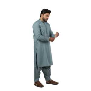Kurta ethnique indien/pakistanaise pour homme E-29, décontractée, respirante, bleu-gris, col montant, longueur cheville, pour usage quotidien - Product Image 6