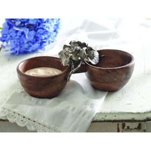 Prime Quality Wood Bowl Unique Design Home Decor Wooden Bowl With Silver Metal Floral Accent Table Decorative Wooden Bowl - Product Image 4