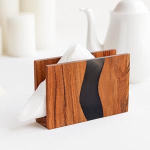 Porte-serviettes élégant en bois et résine, accessoire de table à manger fait à la main, support à mouchoirs artistique pour une décoration de luxe - Product Image 2