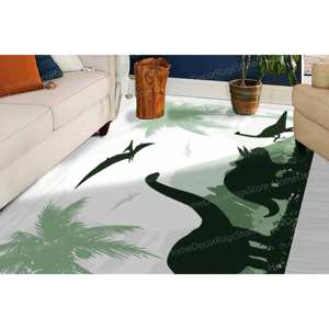 Tapis en laine imprimé pour chambre d'enfant et entrée, petite taille, motif patchwork de dinosaures, écologique, poils moyens, dos en latex - Product Image 5