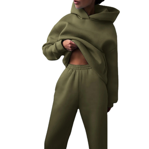 Custom logo <b>Women's</b> Tracksuit 350gsm Hoodie Set Wholesale Two Piece Heavyweight Hoodies and <b>Sweat</b> <b>Pants</b> Set <b>Women</b> - Product Image 2