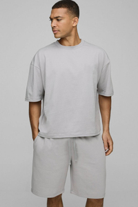 Ensembles short de survêtement et t-shirt 100% coton surdimensionné Boxy Twin Set pour hommes vente en gros - Product Image 3