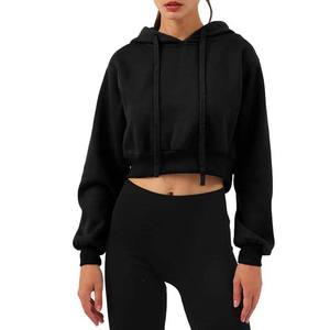 Sudadera con Capucha Corta para Mujer, Negra, de Alta Calidad, Transpirable, con Logotipo Frontal, Talla Grande, Precio al por Mayor - Product Image 6