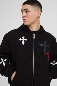 Sudadera con capucha para hombre Pantalones de chándal Jogger Set & Cargo Pant Chándal de gran tamaño Boxy Cross Bordado Impreso Zip Through Hooded Chándal - Product Image 2