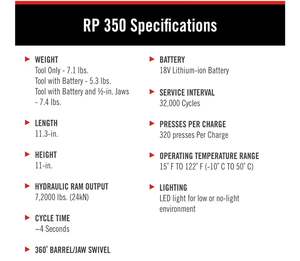 Kit de Herramientas de Prensado ProPress 67053RP350 Original, Nuevo, de 8 Piezas, con Cargador de Batería de 18 Voltios, 4 Mordazas de Prensado de 1/2" a 2" y Estuche - Product Image 4