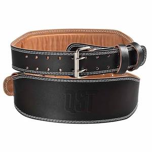 Leather Workout <b>Belt</b> Padded Tapered Design Gym Double Prong Buckle <b>Back</b> <b>Support</b> Compression Lifting <b>Belt</b> - Product Image 1
