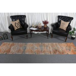 Tapis en Laine Turque Vintage de 2,4X10 pieds, Orange et Bleu, Tissage Plat, Design Patchwork pour Décorations de Salon - Product Image 2