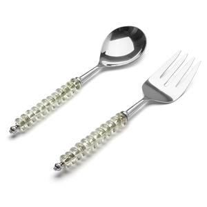 Polished Stainless Steel <b>Salad</b> Server Set Acrylic Handle Reusable Kitchen <b>Salad</b> <b>Spoon</b> Fork - Product Image 1