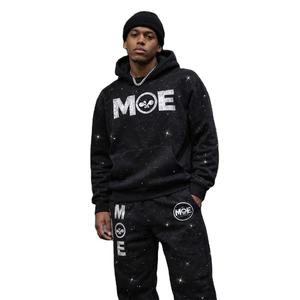 Conjunto de Sudadera con Capucha y Pantalones Deportivos con Estampado de Diamantes de Imitación Personalizados al por Mayor, Estilo Casual Urbano, Chándales, EE. UU. - Product Image 1