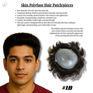 Postizo para Hombre HS1V, Superfino, 100% Cabello Remy Indio Anudado a Mano, Estilo Liso, Línea de Cabello Invisible, Base de PU Cómoda, 38MM - Product Image 2